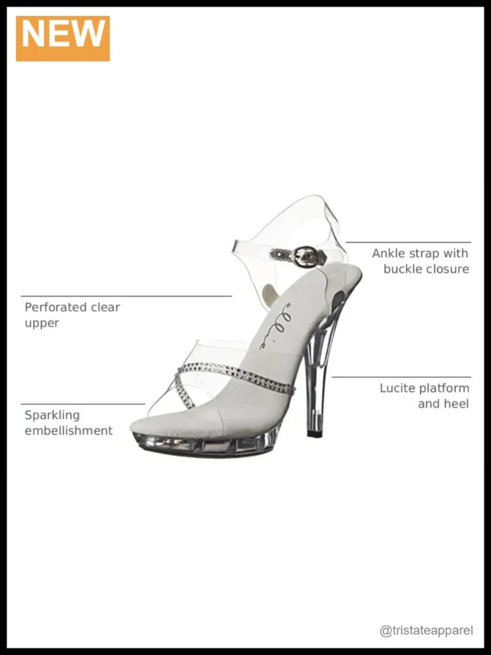 Women's Platform Sandal with Lucite Heel, Ankle Strap & Rhinestone Embellishment